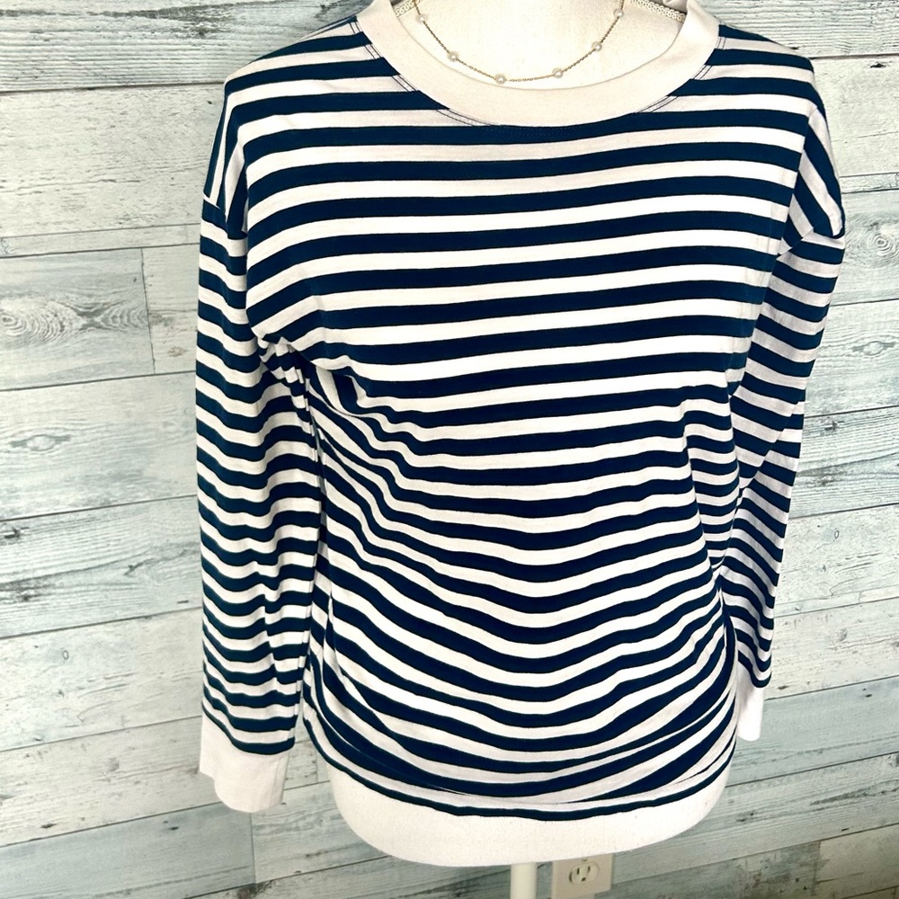J. Crew Factory Navy & White Striped Long-Sleeve Tee
